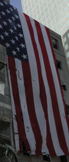 American Flag Hanging from Building After 9/11 Attack