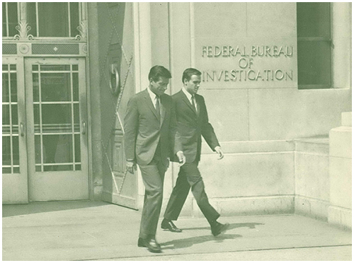 Mr. Efrem Zimbalist, Jr. and Mr. Stephen Brooks Leave FBI Headquarters, Washington, D.C.
