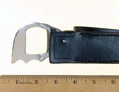 A metal knife blade hidden inside a leather belt. These weapons pose a serious threat to the safety of law enforcement officers.