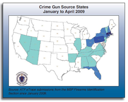 Crime Gun Source States January to April 2009 Map