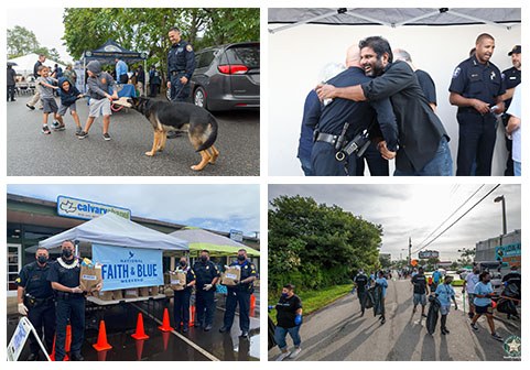A photo collage of activities at a Faith and Blue event.