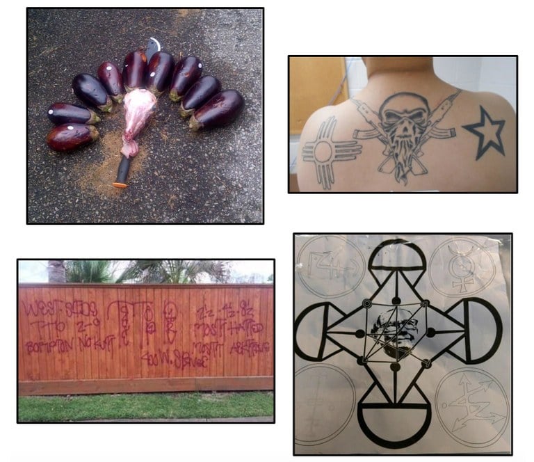Various symbolic images that have specific meaning and gang affiliations.