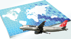 Plane Flying Over Puzzle Map of World (Stock Image)
