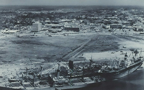 Hurricane Camille smashed into the Mississippi Gulf Coast on Sunday night, August 17, 1969. The storm grounded three ocean freighters on the north side of the Gulfport harbor.