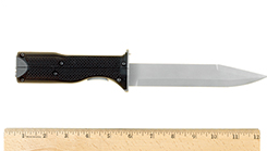 Law enforcement officers should be aware that offenders may attempt to use this gun knife. A small revolver is concealed in the handle and fires .22 long rifle-caliber cartridges. The blade is removable, and the handle may be carried alone as a firearm.
