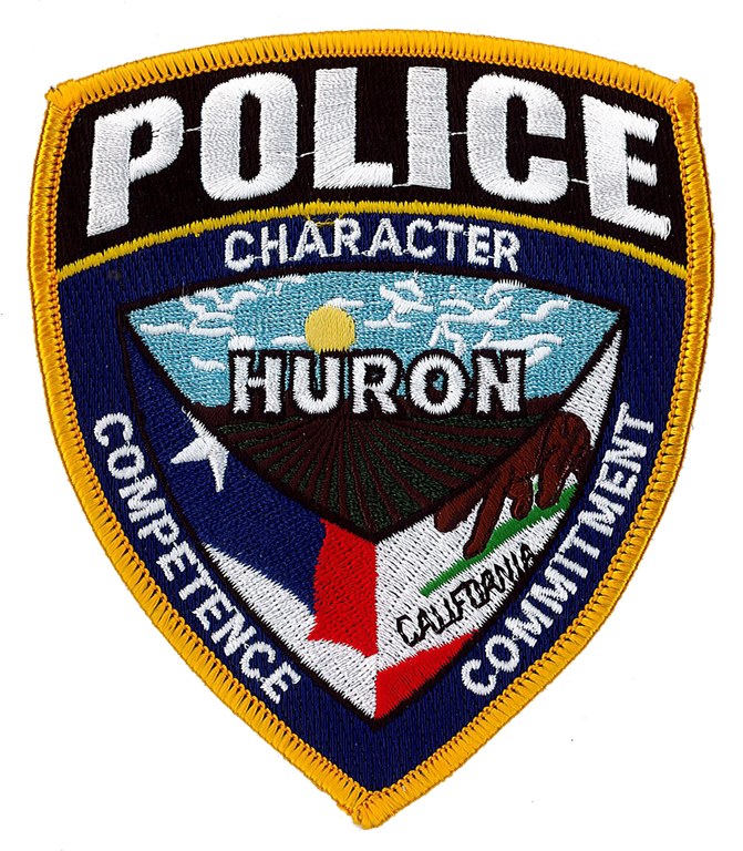 The shoulder patch of the Huron, California, Police Department.