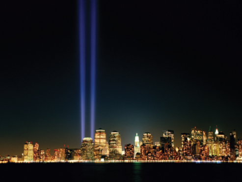 Light Beams from World Trade Center Site at Night