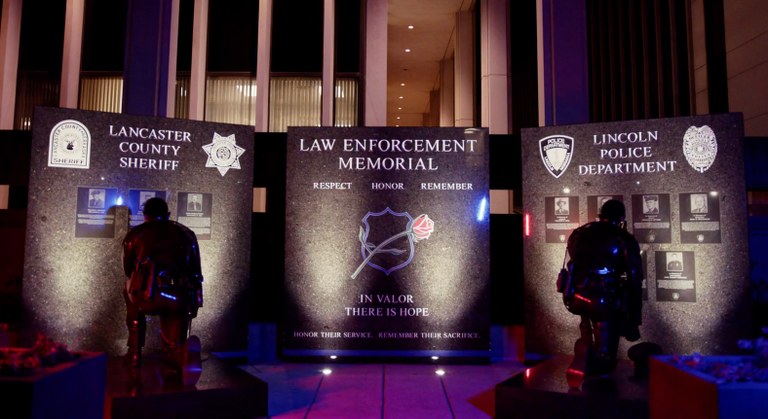 Lincoln/Lancaster, Nebraska, Law Enforcement Memorial (night)
