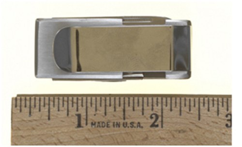 This metal money clip conceals a blade, nail file, and scissors. Offenders may attempt to use it against law enforcement officers.