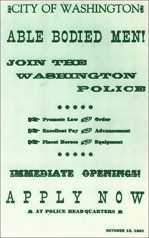 Depiction of a Metropolitan Police Department recruitment poster from 1861.