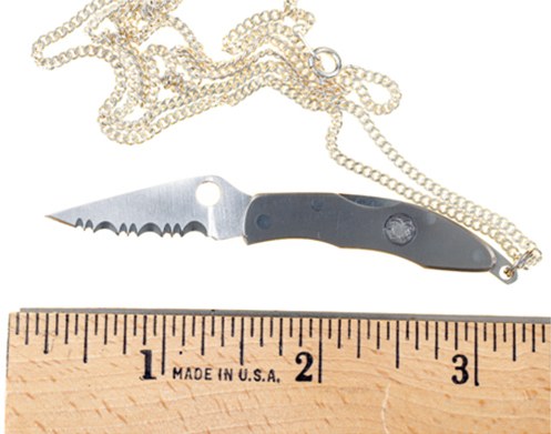 Necklace With Hidden Blade Open and Ruler