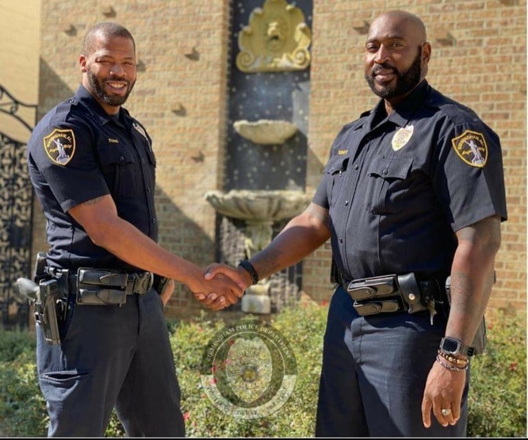 Officers Michael Burnett and Anthony Evans of the Birmingham, Alabama, Police Department.