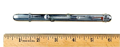 Pen guns may come in various styles and finishes. The bolt head is pulled back and allowed to travel forward, firing a .38 special caliber cartridge.