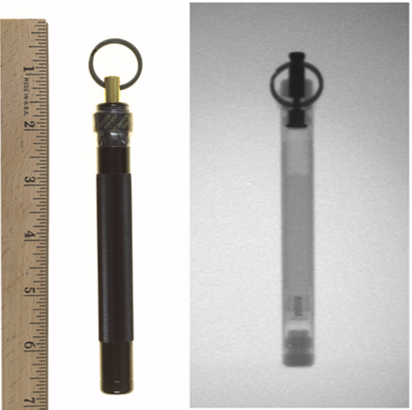 Offenders may attempt to use this pepper spray key ring. The tubular metal body with a metal ring ejects red pepper spray.