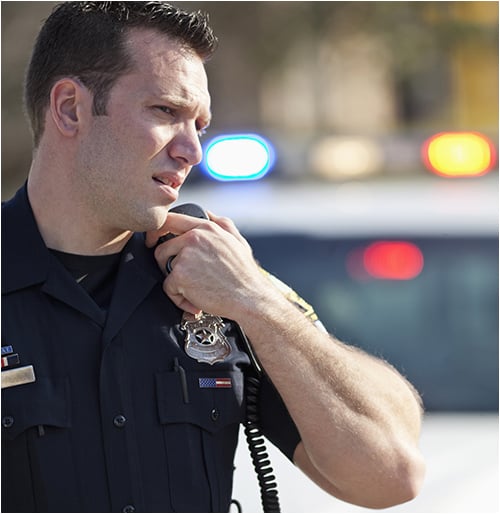 Police Officer with Vehicle in Background (Stock Image)