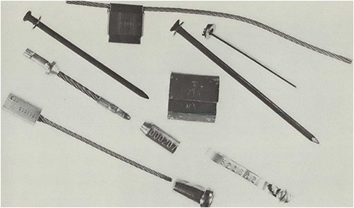 Just a few of the various devices used by the railroads and shippers to seal loads, and in some instances, to assist in preventing easy entry. From the February 1977 Law Enforcement Bulletin.