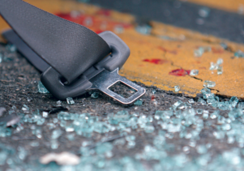 Seatbelt with Broken Glass and Blood (Stock Image)