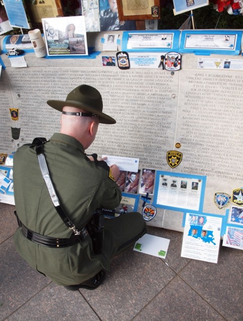 Trooper Making Impressions of Names of Fallen West Virginia State Police Troopers