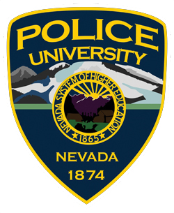 The background of the University of Nevada, Reno, Police Service’s patch represents Truckee Meadows, a high desert valley at the foot of the Sierra Nevada Mountains. The state seal, in the center, depicts a partial sunrise behind a mountain range and includes symbols representing the state’s natural resources and heritage of mining and agriculture. The bottom of the patch features the year of the university’s founding.